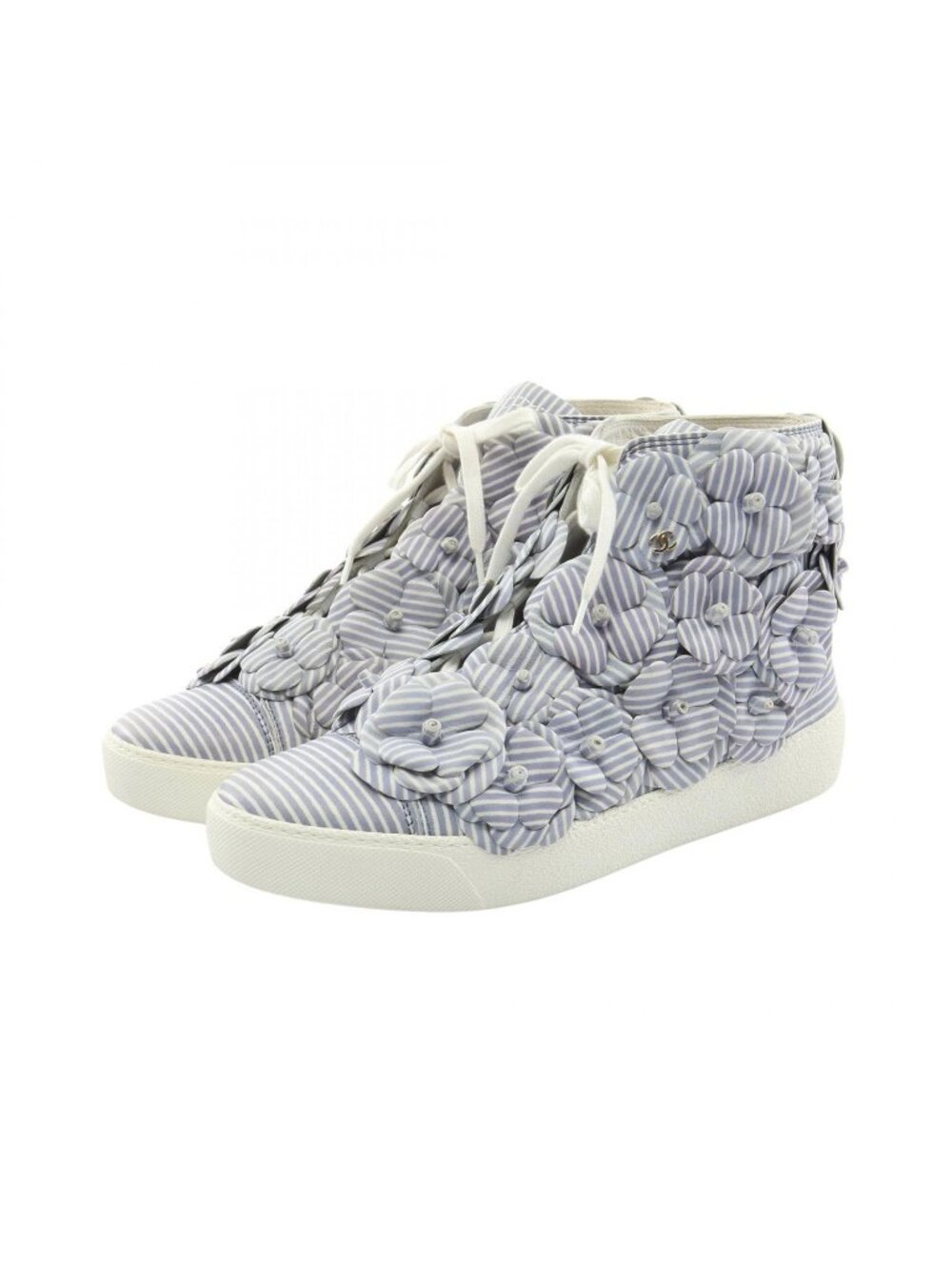 Chanel Sneakers Camellia Striped Leather High Top